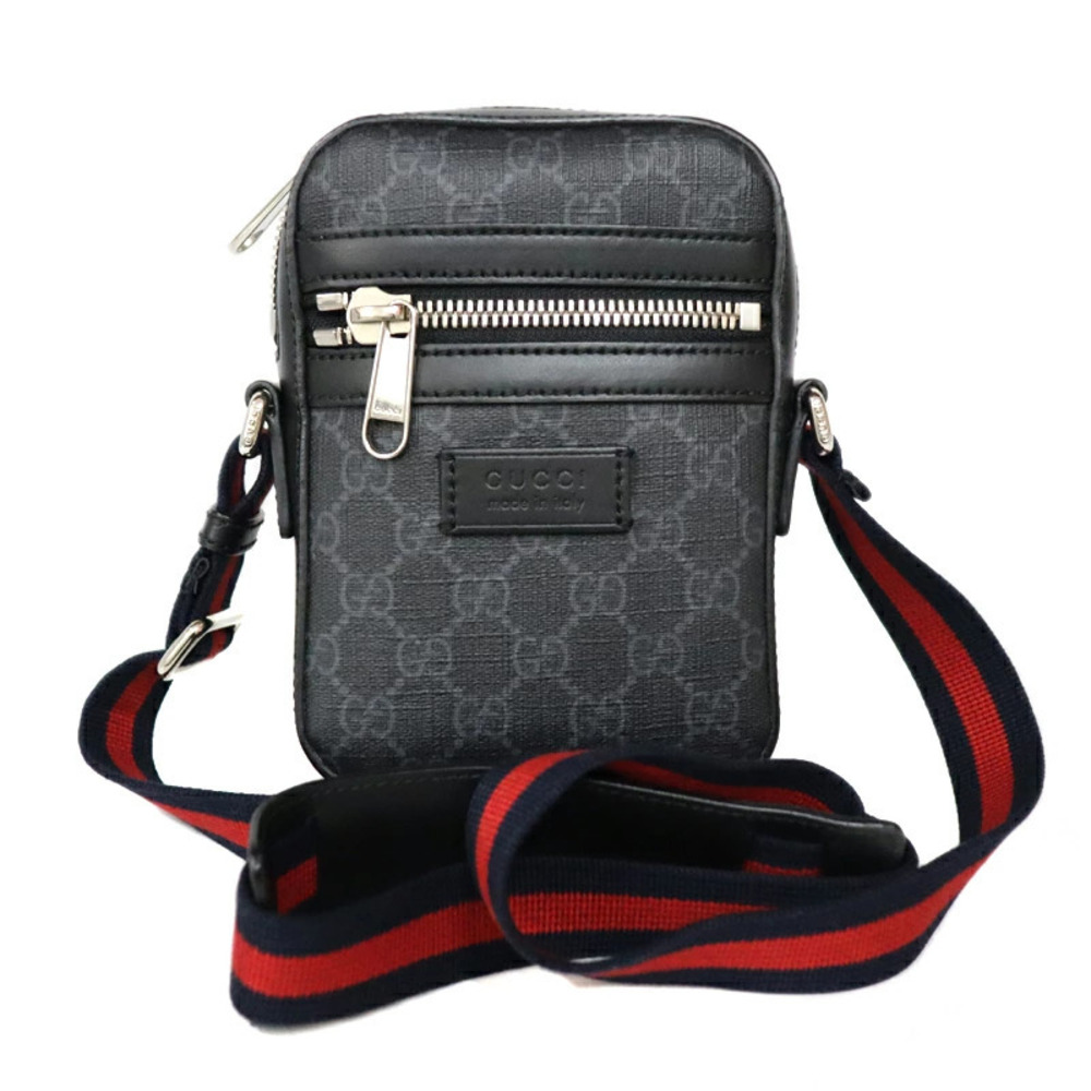 Gucci GG Supreme messenger bag black monogram canvas navy red web
